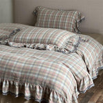 Duvet Cover Set Classic Check Ruffle & Lace Trim 4-Piece
