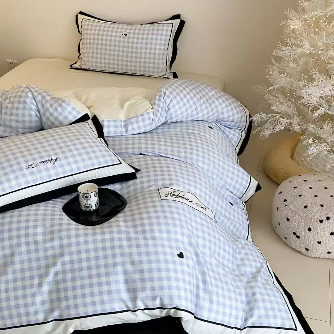 Duvet Cover Set Classic Vichy Check Cotton Blend