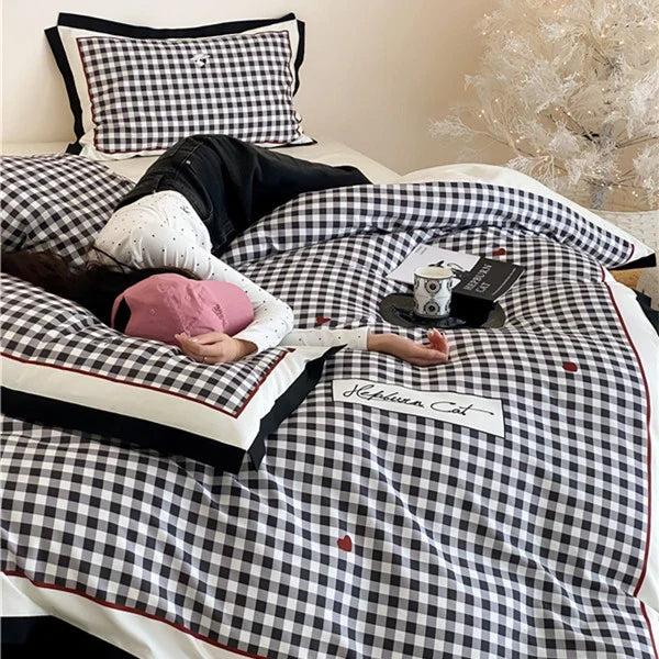 Duvet Cover Set Classic Vichy Check Cotton Blend
