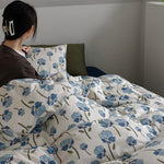 Duvet Cover Set Cooling Cotton Percale Watercolor Floral