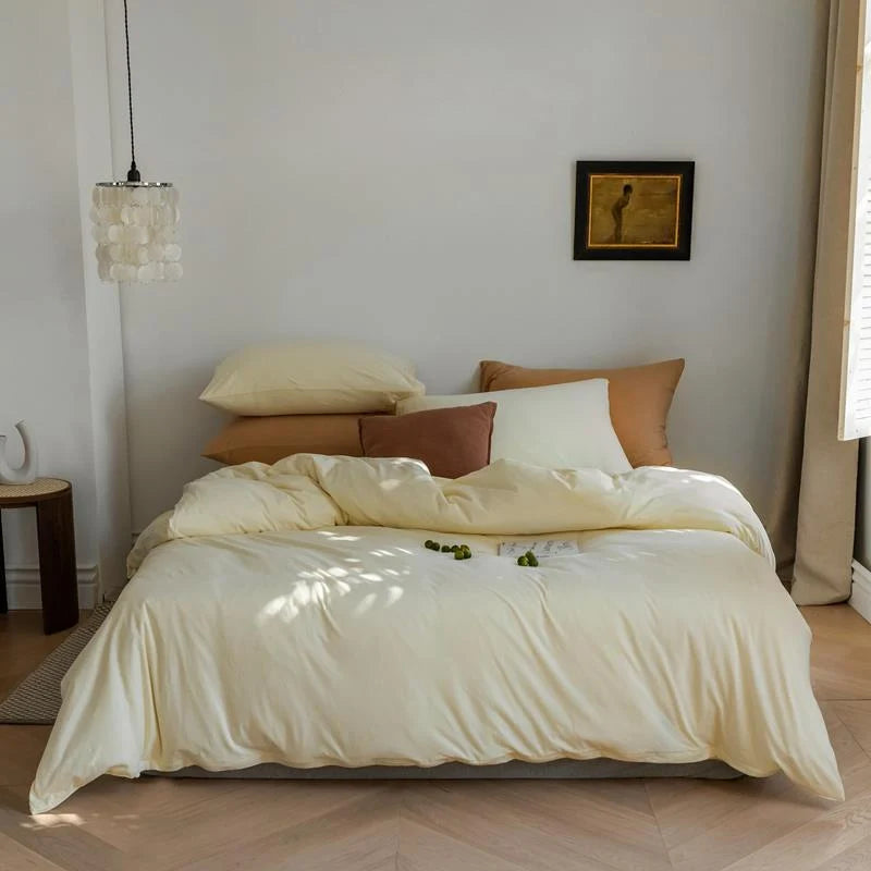 Duvet Cover Set Cotton Blend Breathable Solid Color