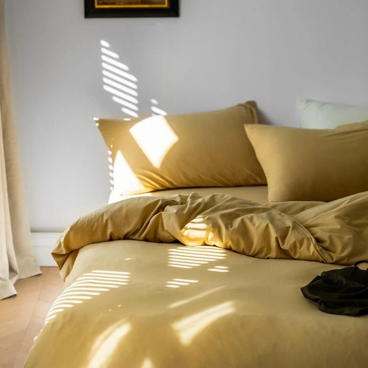 Duvet Cover Set Cotton Blend Breathable Solid Color
