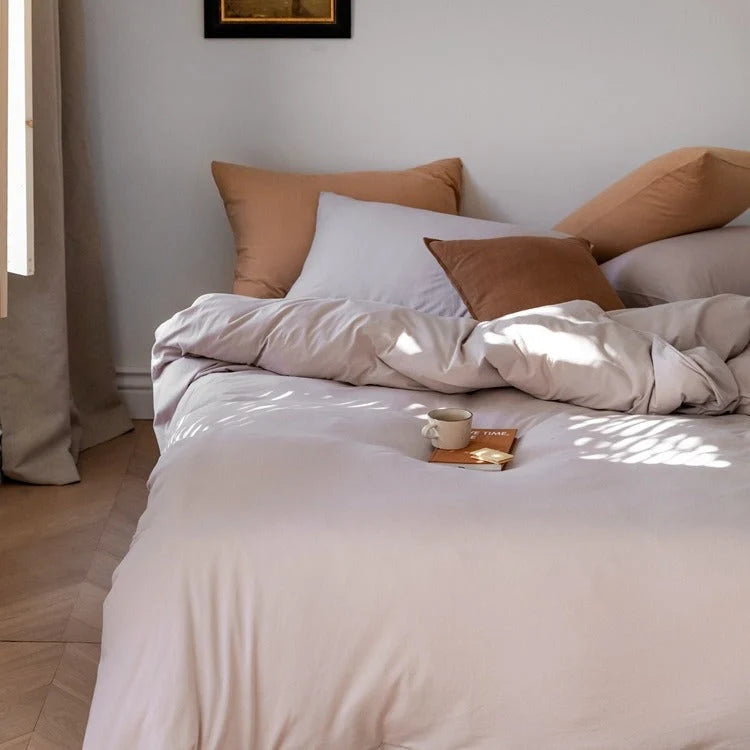 Duvet Cover Set Cotton Blend Breathable Solid Color