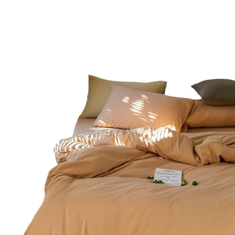 Duvet Cover Set Cotton Blend Breathable Solid Color