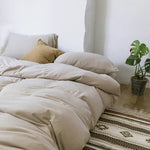 Duvet Cover Set Cotton Blend Breathable Solid Color
