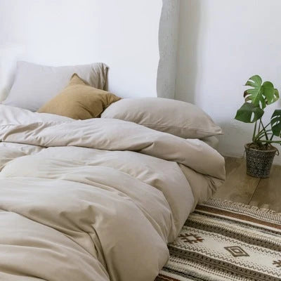 Duvet Cover Set Cotton Blend Breathable Solid Color