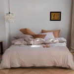 Duvet Cover Set Cotton Blend Breathable Solid Color