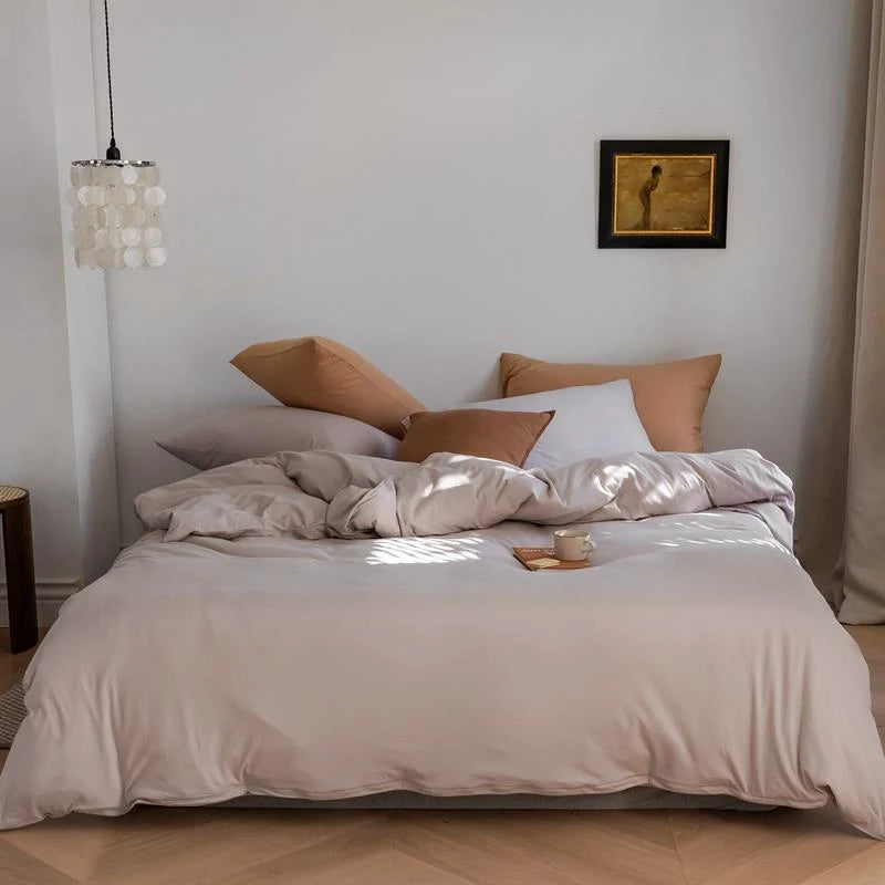 Duvet Cover Set Cotton Blend Breathable Solid Color
