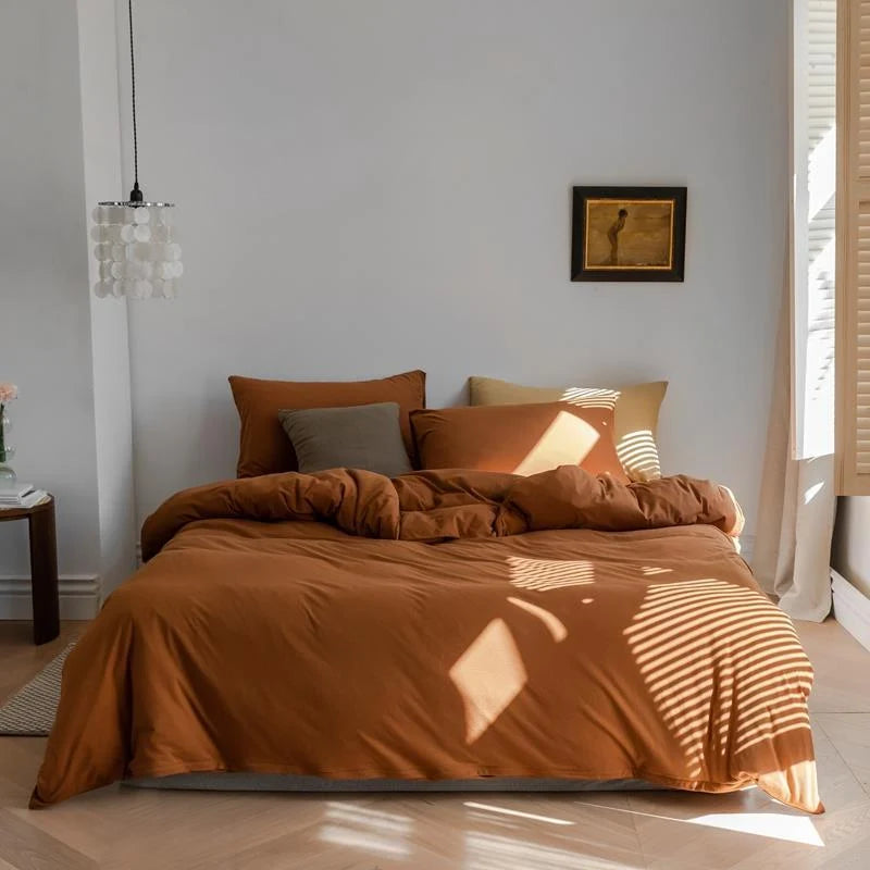 Duvet Cover Set Cotton Blend Breathable Solid Color