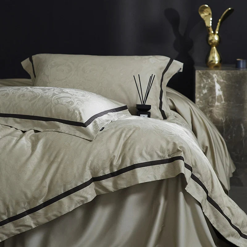 Duvet Cover Set Cotton-Blend Satin Tonal Jacquard