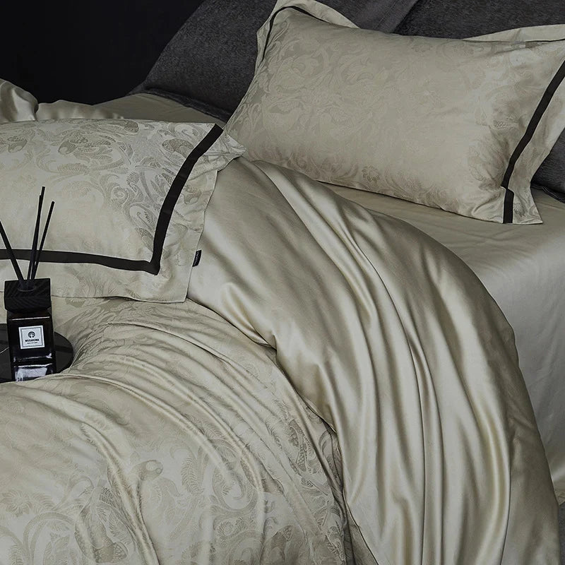 Duvet Cover Set Cotton-Blend Satin Tonal Jacquard