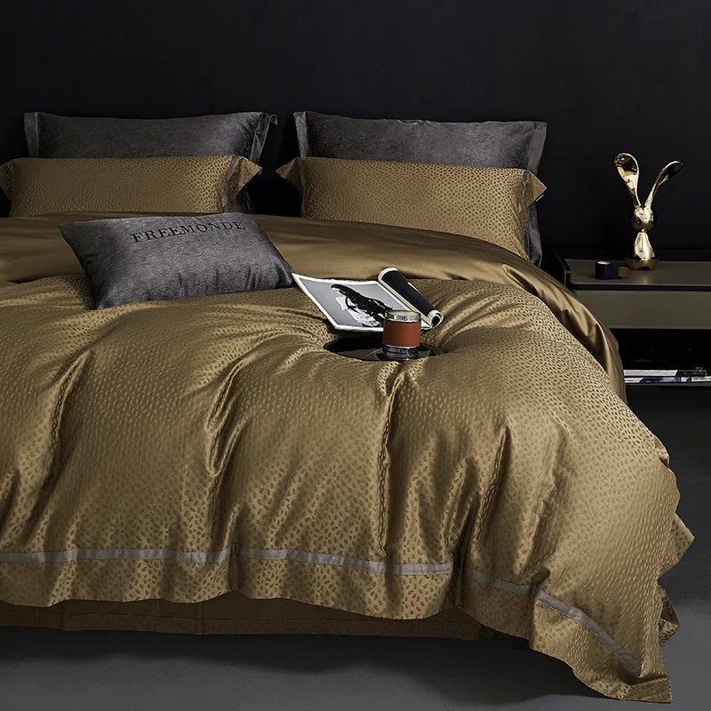 Duvet Cover Set Cotton-Blend Satin Tonal Jacquard