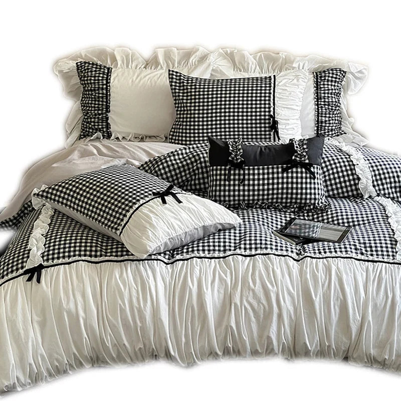 Duvet Cover Set Cotton Blend Vichy Check 4-Piece
