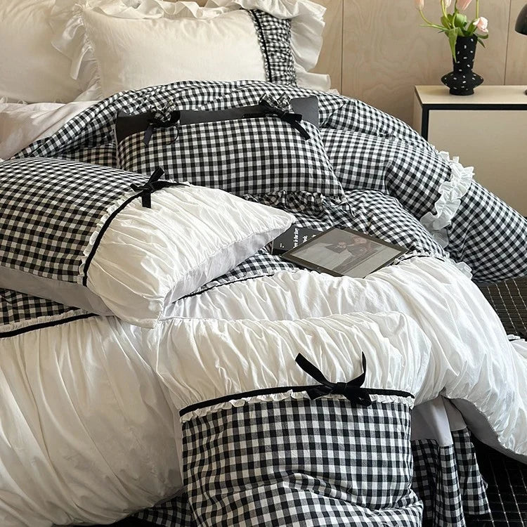 Duvet Cover Set Cotton Blend Vichy Check 4-Piece