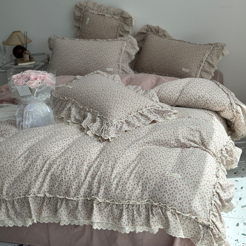 Duvet Cover Set Cotton Cambric Breathable Ruffled Lace