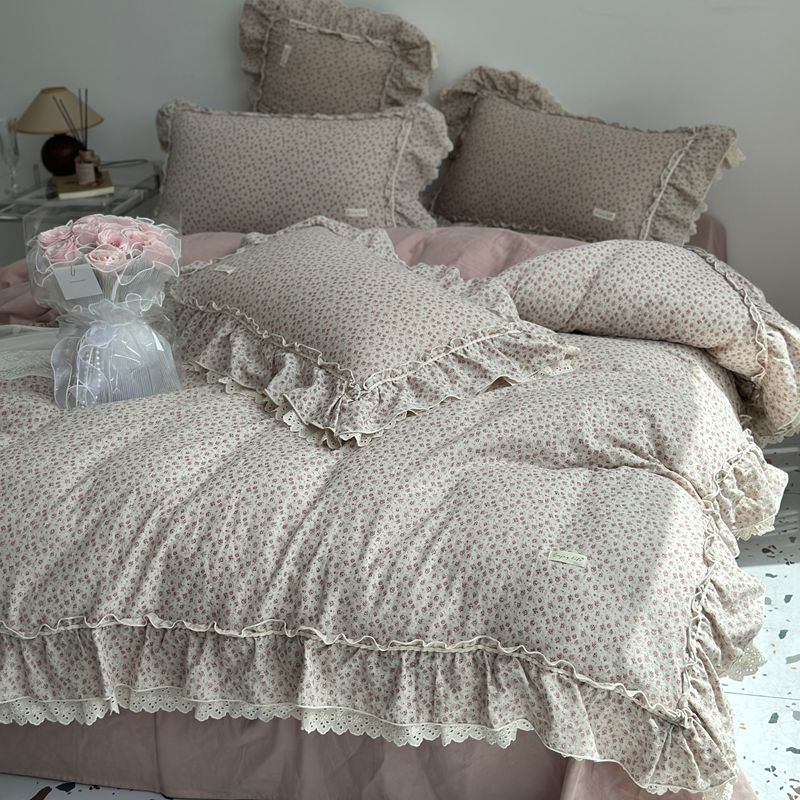 Duvet Cover Set Cotton Cambric Breathable Ruffled Lace