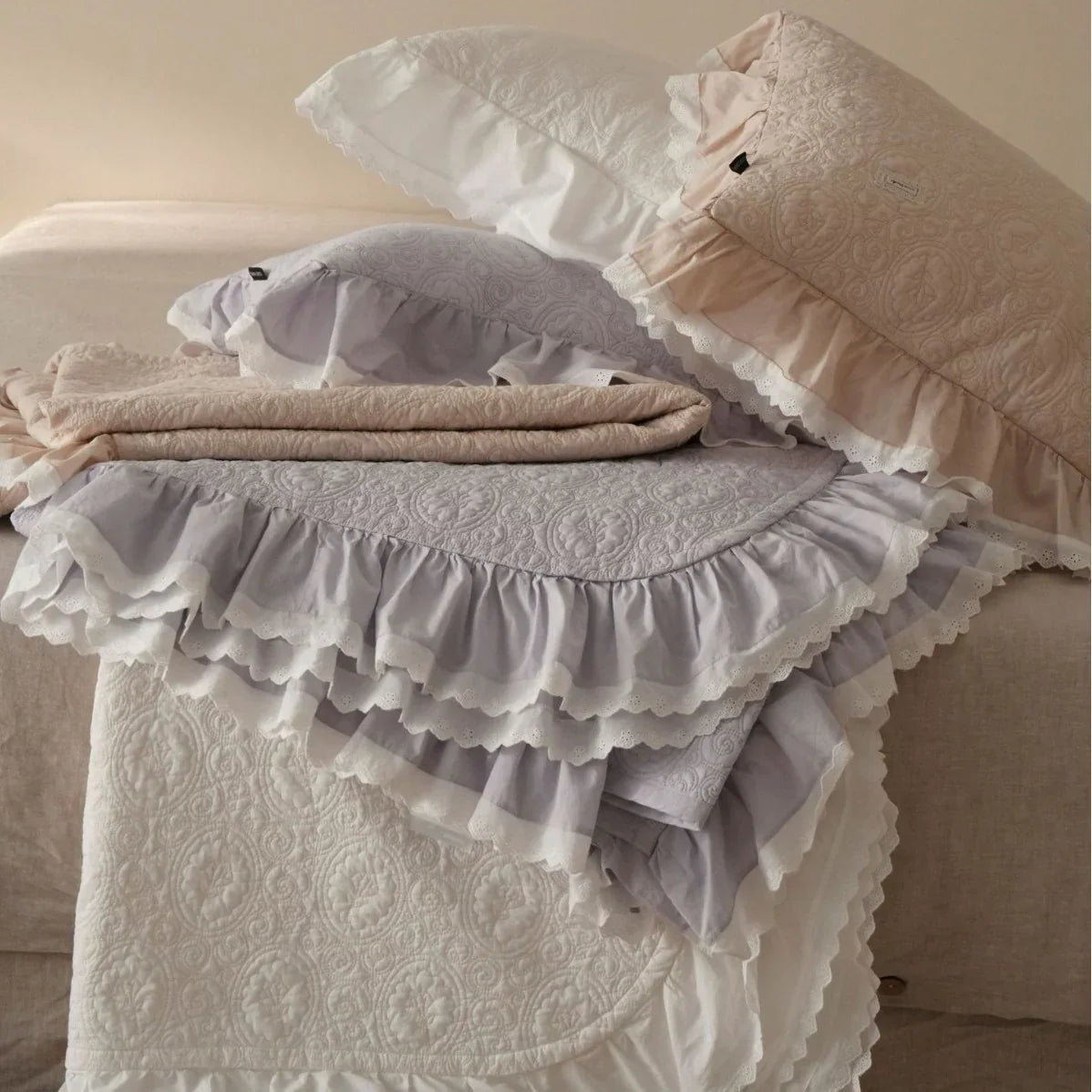 Duvet Cover Set Cotton Gauze Lightweight Ruffle & Lace