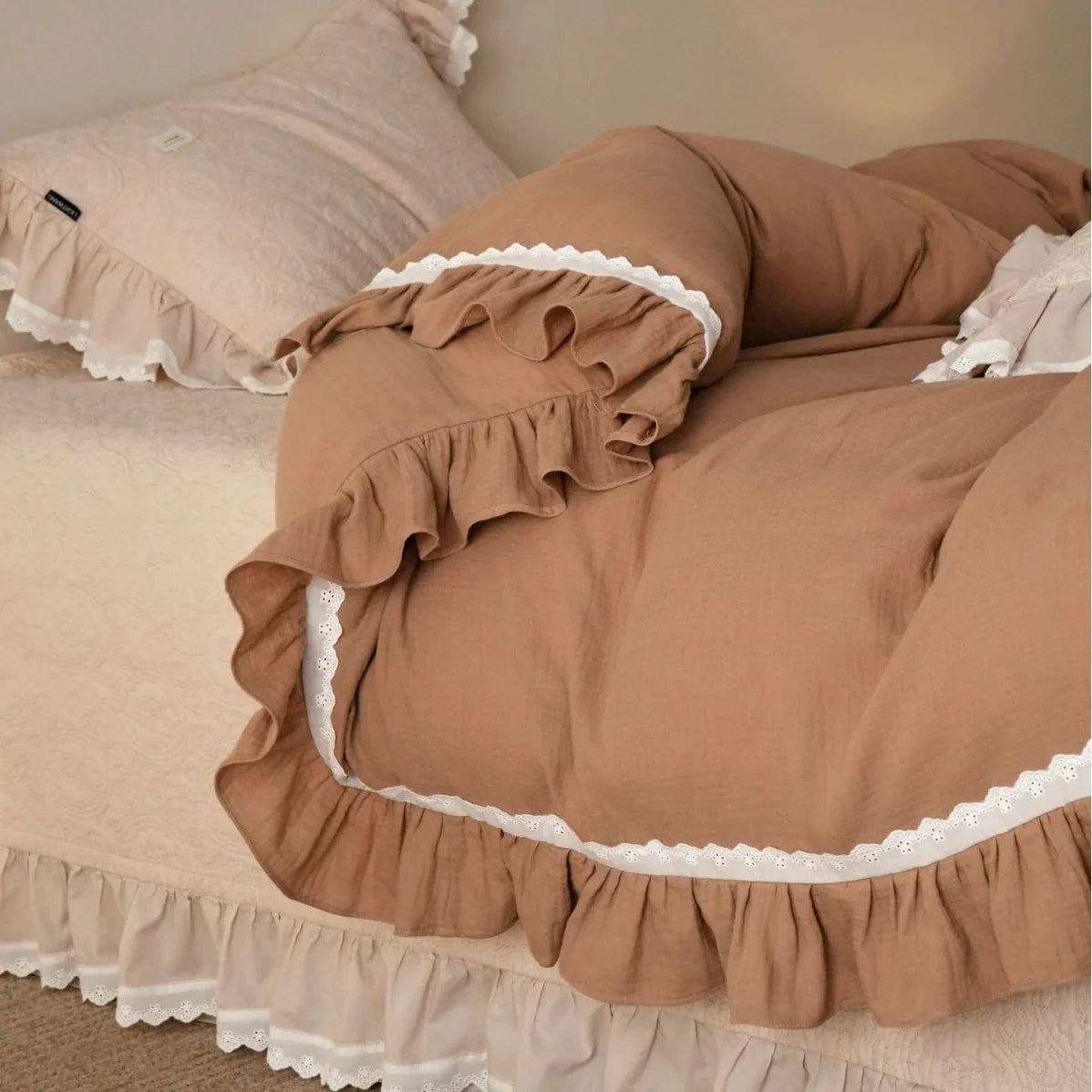 Duvet Cover Set Cotton Gauze Lightweight Ruffle & Lace