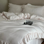 Duvet Cover Set Cotton Jacquard Ruffled 4-Piece