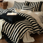 Duvet Cover Set Cotton-Linen Blend Striped Ruffle Four-Piece