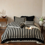 Duvet Cover Set Cotton-Linen Blend Striped Ruffle Four-Piece