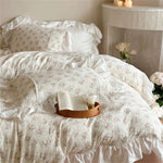 Duvet Cover Set Cotton-Linen Breathable Floral & Double Ruffle