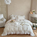 Duvet Cover Set Cotton-Linen Breathable Floral & Double Ruffle