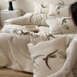Duvet Cover Set Cotton-Linen Embroidered Swallow & Lace 4-Piece