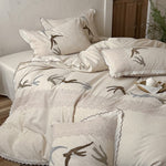 Duvet Cover Set Cotton-Linen Embroidered Swallow & Lace 4-Piece