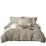 Duvet Cover Set Cotton-Linen Fine Stripe & Lace Hem
