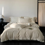 Duvet Cover Set Cotton-Linen Fine Stripe & Lace Hem