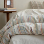 Duvet Cover Set Cotton-Linen Quilted Stripes 4 Piece