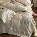 Duvet Cover Set Cotton-Linen Tonal Embroidery & Lace Trim