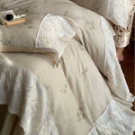 Duvet Cover Set Cotton-Linen Tonal Embroidery & Lace Trim