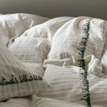 Duvet Cover Set Cotton-Linen Washed Crinkle Embroidered Border