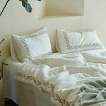 Duvet Cover Set Cotton Muslin Breathable Hand-Embroidered Border