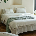 Duvet Cover Set Cotton Muslin Breathable Hand-Embroidered Border