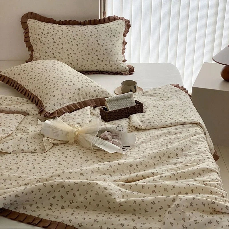Duvet Cover Set Cotton Percale Floral Ruffle