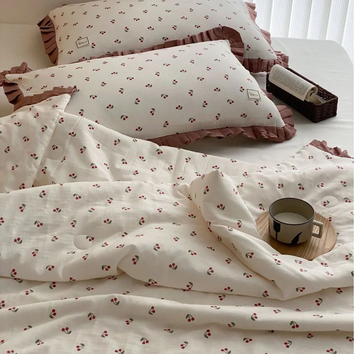 Duvet Cover Set Cotton Percale Floral Ruffle