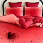 Duvet Cover Set Cotton Percale Reversible 3D Heart Applique