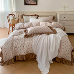 Duvet Cover Set Cotton Percale Reversible Floral & Ruffle Trim