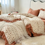 Duvet Cover Set Cotton Percale Reversible Floral & Ruffle Trim