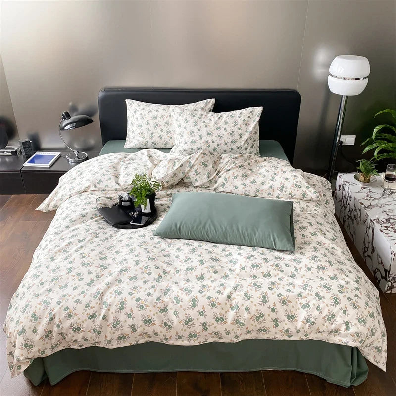 Duvet Cover Set Cotton Percale Reversible Wildflower Print 4-Piece