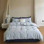 Duvet Cover Set Cotton Percale Wildflower Embroidery Concealed Zipper