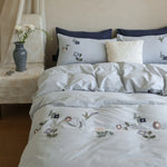 Duvet Cover Set Cotton Percale Wildflower Embroidery Concealed Zipper
