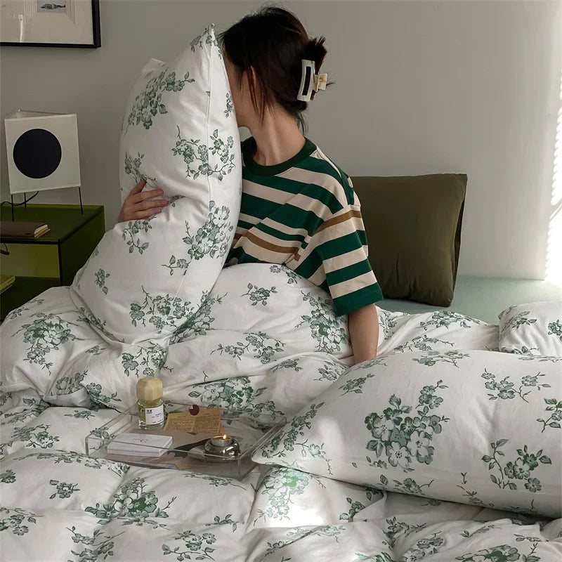 Duvet Cover Set Cotton Percale Wildflower Print Matching Pillowcases