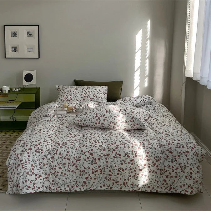 Duvet Cover Set Cotton Percale Wildflower Print Matching Pillowcases