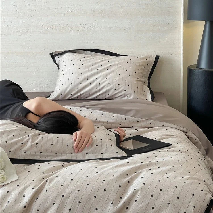 Duvet Cover Set Cotton Satin Butterfly Motif Four-Piece