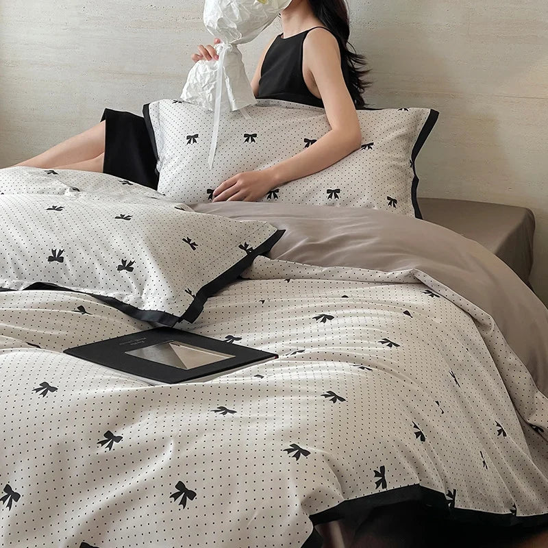 Duvet Cover Set Cotton Satin Butterfly Motif Four-Piece