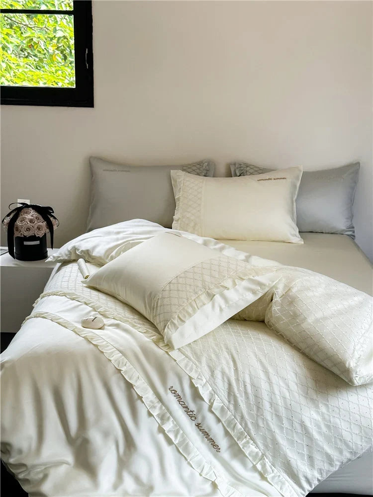 Duvet Cover Set Cotton Satin Diamond-Quilted Breathable